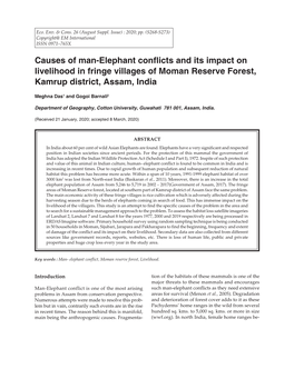 Causes of Man-Elephant Conflicts and Its Impact on Livelihood in Fringe Villages of Moman Reserve Forest, Kamrup District, Assam, India