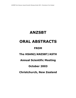 ANZSBT Oral Abstracts Annual Scientific Meeting October 2003 - Christchurch, New Zealand