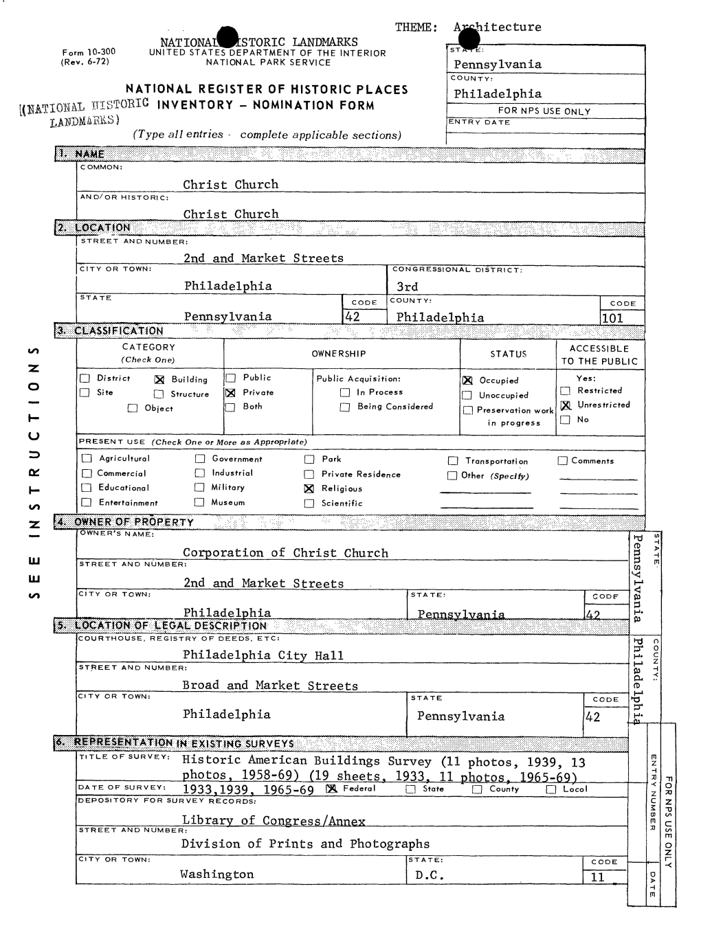 Piiiiiiiiiiii^ T.TLE of SURVEY: Historic American Buildings Survey (11 Photos, 1939, 13 ENTR