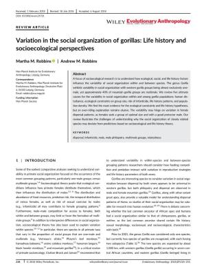 Variation in the Social Organization of Gorillas:Life History And