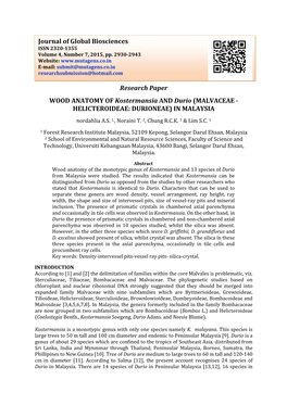 Research Paper WOOD ANATOMY of Kostermansia and Durio (MALVACEAE - HELICTEROIDEAE: DURIONEAE) in MALAYSIA