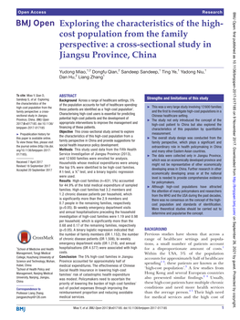 Exploring the Characteristics of the High- Cost Population from the Family Perspective: a Cross-Sectional Study in Jiangsu Province, China