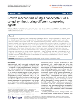 Growth Mechanisms of Mgo Nanocrystals Via a Sol-Gel Synthesis