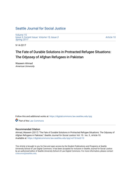 The Odyssey of Afghan Refugees in Pakistan