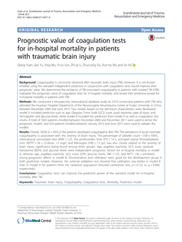 Prognostic Value of Coagulation Tests for In-Hospital Mortality in Patients
