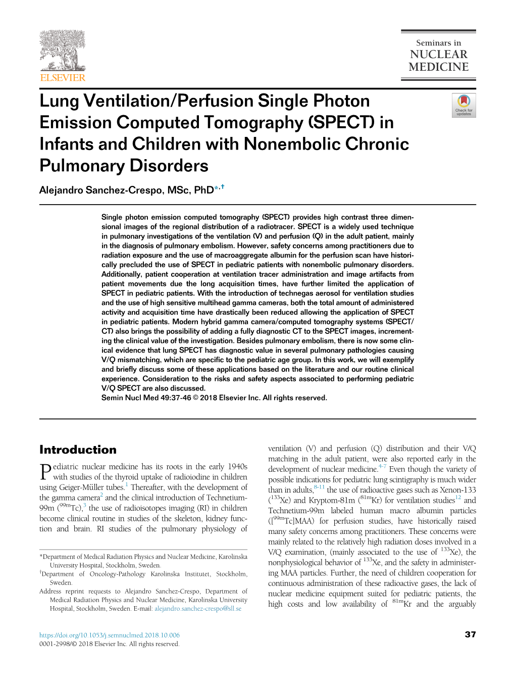 Lung Ventilation/Perfusion Single Photon Emission Computed Tomography (SPECT) in Infants and Children with Nonembolic Chronic Pu