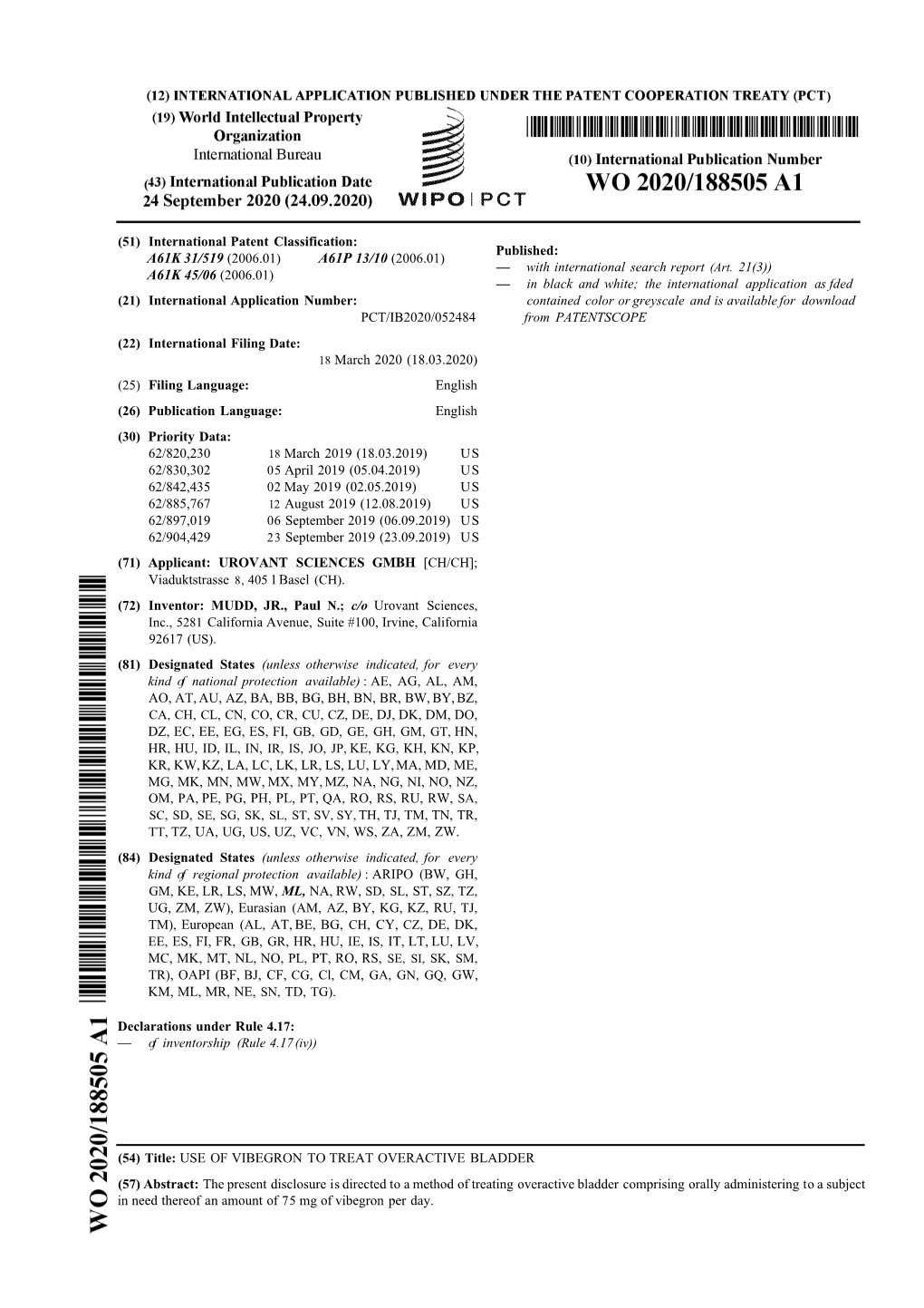 ) (51) International Patent Classification: A61K 31/519 (2006.01) A61P 13/10 (2006.01) Published: A61K 45/06 (2006.01) — With