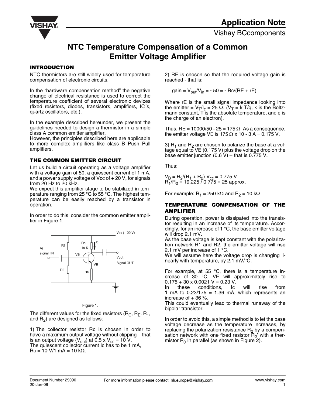 NTC Temperature Compensation of a Common Emitter Voltage Amplifier