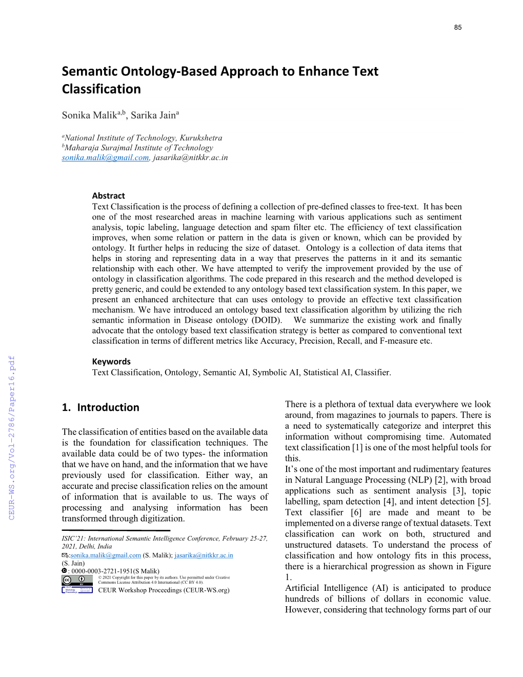 Semantic Ontology-Based Approach to Enhance Text Classification