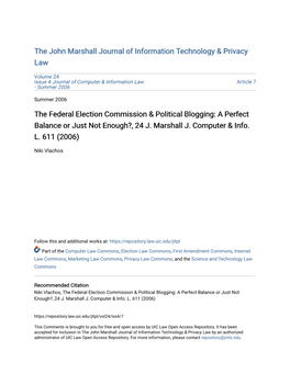The Federal Election Commission & Political Blogging