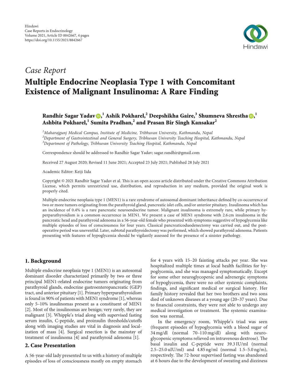 Multiple Endocrine Neoplasia Type 1 with Concomitant Existence of Malignant Insulinoma: a Rare Finding