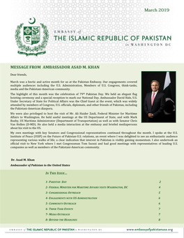 Message from Ambassador Asad M. Khan
