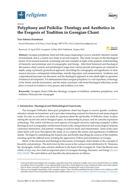 Polyphony and Poikilia: Theology and Aesthetics in the Exegesis of Tradition in Georgian Chant