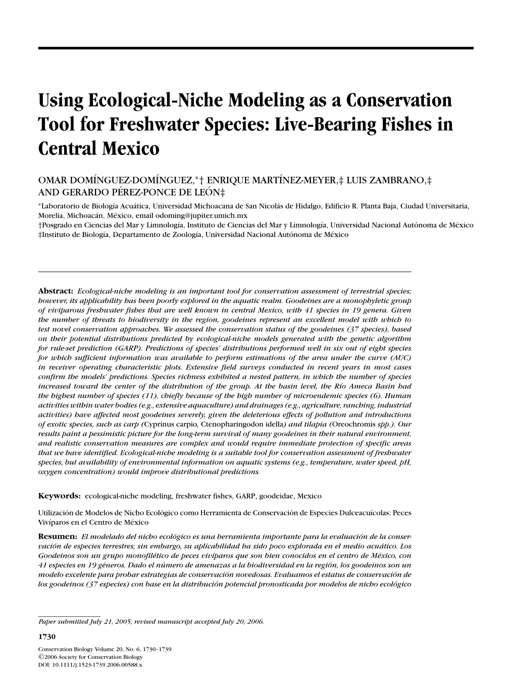 Using Ecological-Niche Modeling As a Conservation Tool for Freshwater Species: Live-Bearing Fishes in Central Mexico