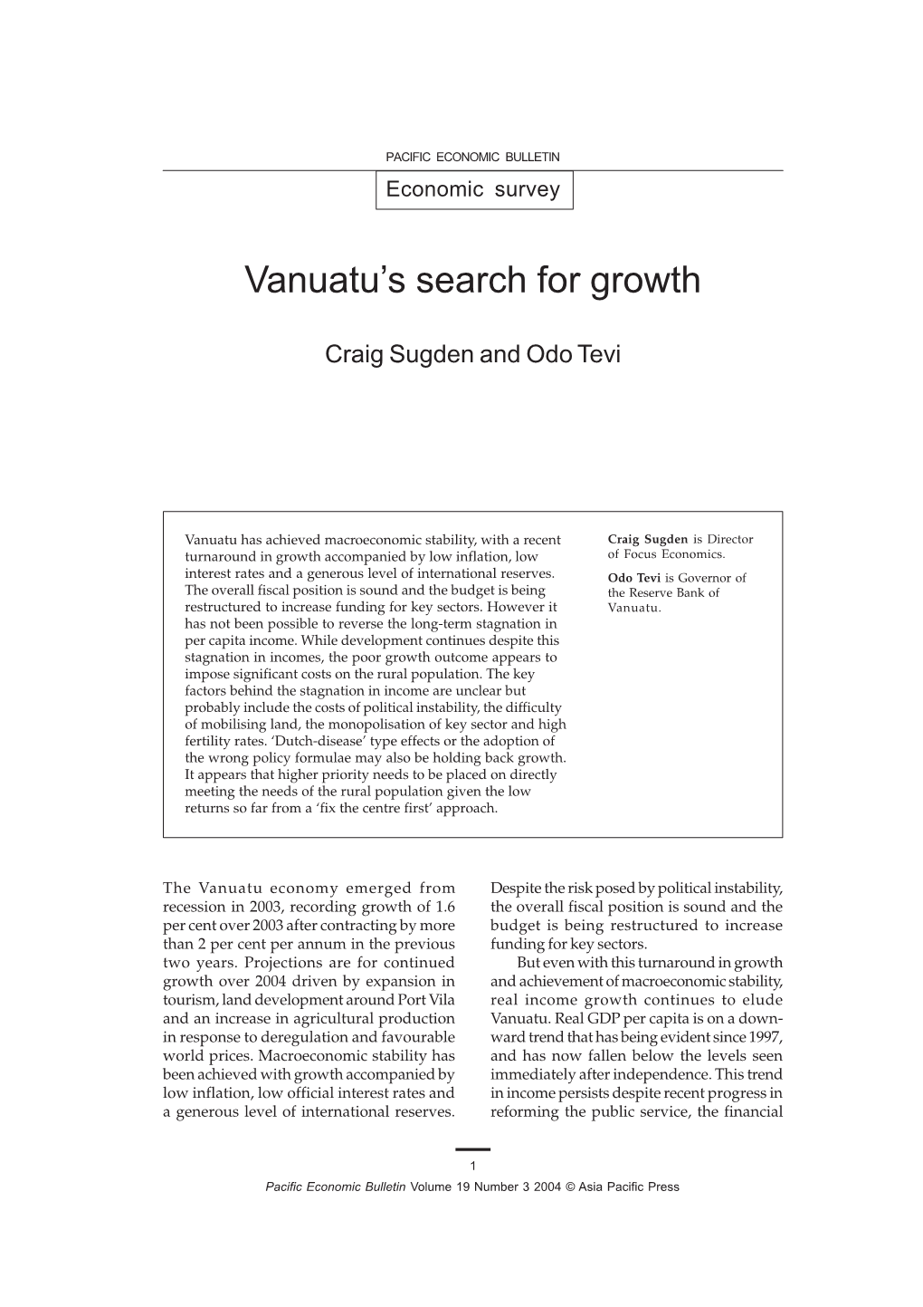 Vanuatu's Search for Growth