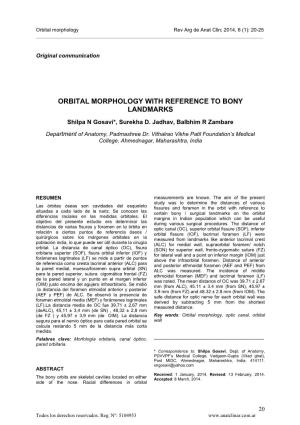 ORBITAL MORPHOLOGY with REFERENCE to BONY LANDMARKS Shilpa N Gosavi*, Surekha D