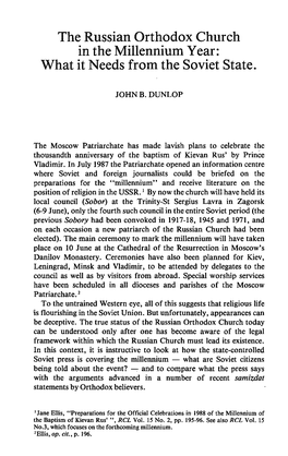 The Russian Orthodox Church in the Millennium Year: What It Needs from the Soviet State