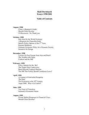 Rudi Dornbusch Essays 1998/2001 Table of Contents