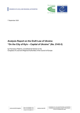 Analysis Report on the Draft Law of Ukraine “On the City of Kyiv – Capital of Ukraine” (No
