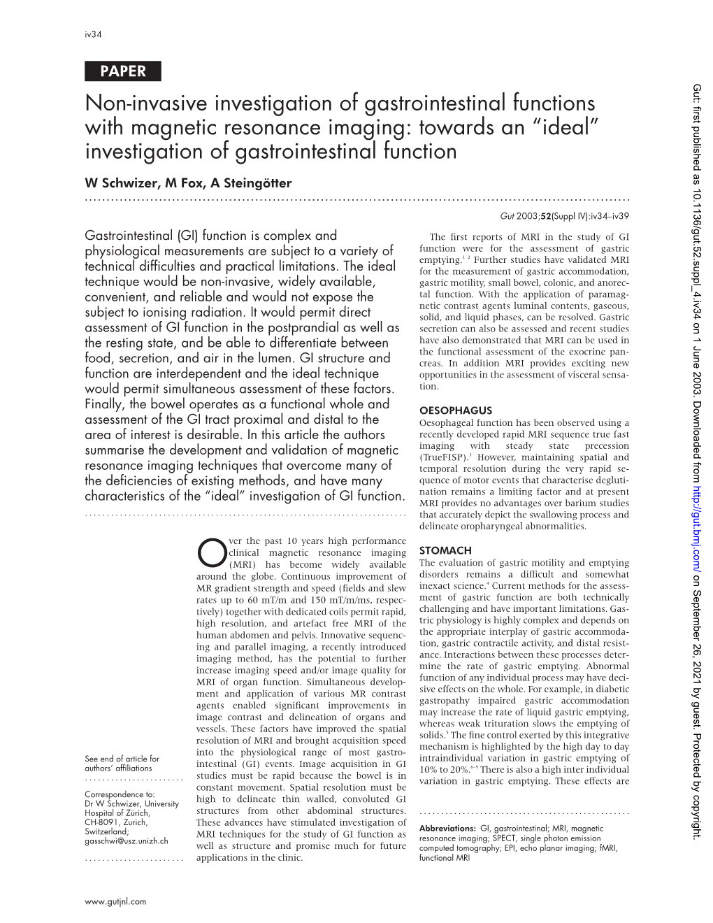 Non-Invasive Investigation of Gastrointestinal Functions With