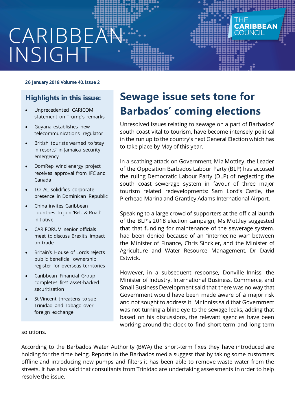 Sewage Issue Sets Tone for Barbados' Coming Elections