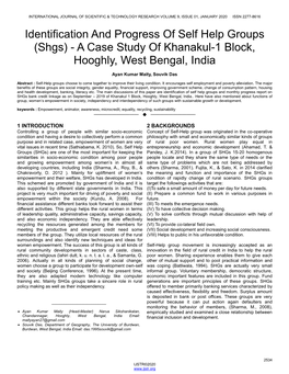 (Shgs) - a Case Study of Khanakul-1 Block, Hooghly, West Bengal, India