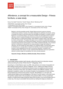 Affordance, a Concept for a Measurable Design - Fitness Furniture, a Case Study