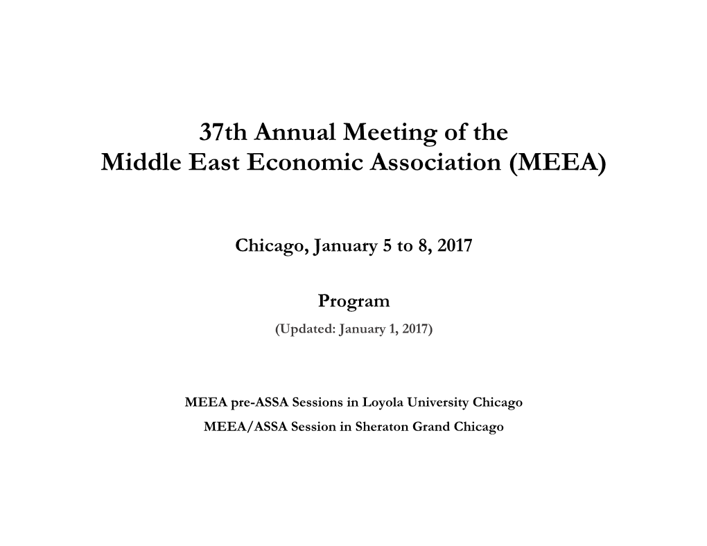 37Th Annual Meeting of the Middle East Economic Association (MEEA)