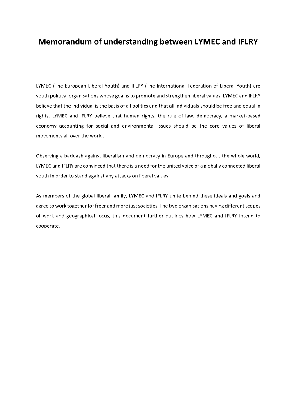 Memorandum of Understanding Between LYMEC and IFLRY