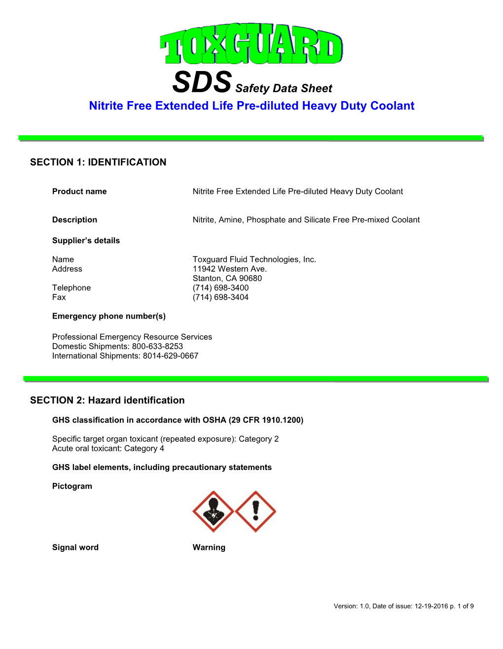 Nitrite Free Extended Life Pre-Diluted Heavy Duty Coolant