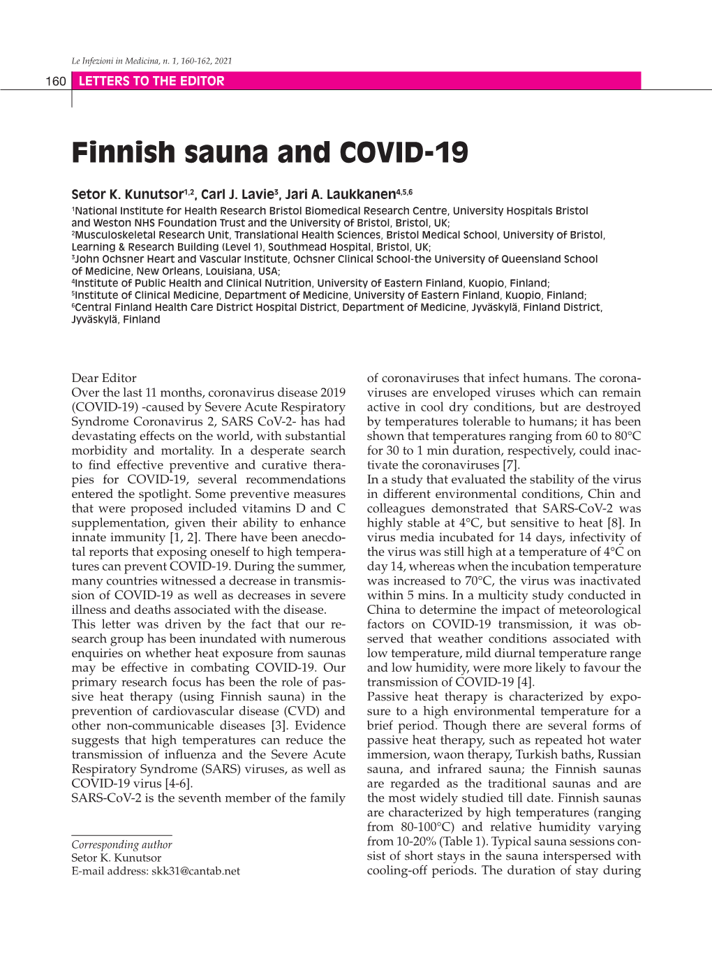 Finnish Sauna and COVID-19