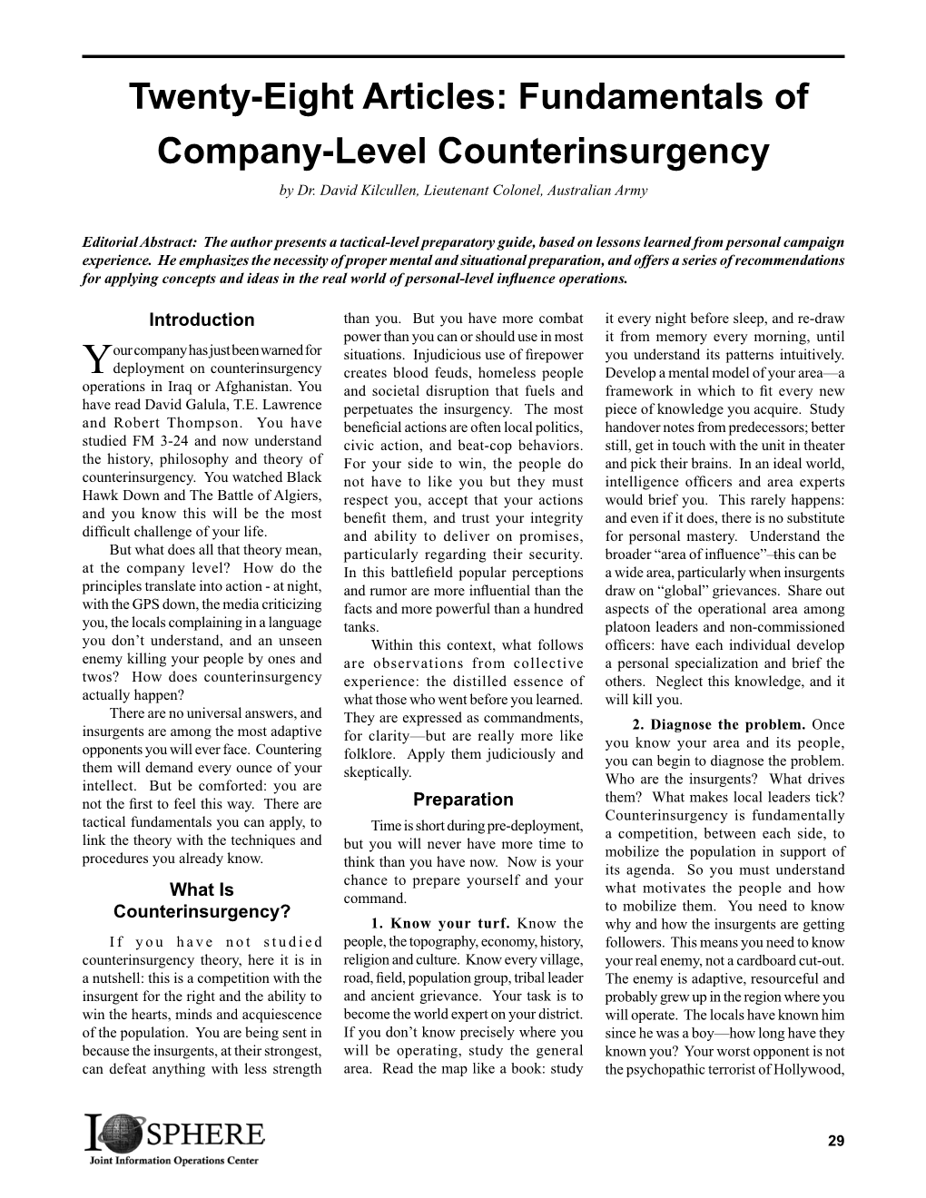 Twenty-Eight Articles: Fundamentals of Company-Level Counterinsurgency by Dr