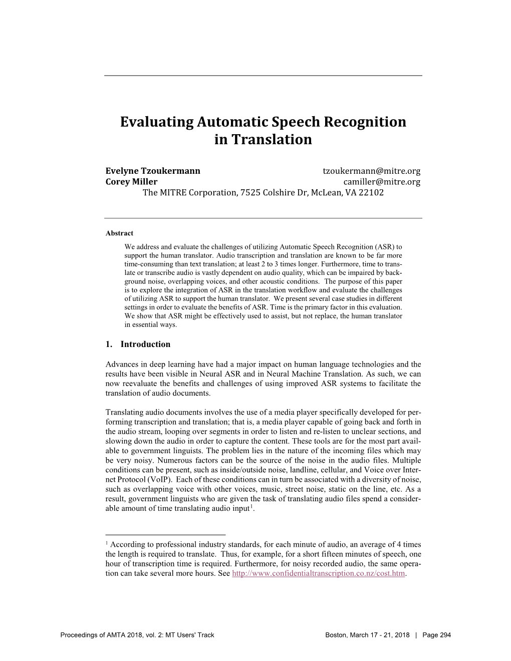 Evaluating Automatic Speech Recognition in Translation