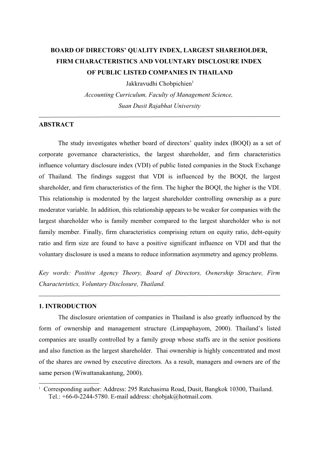 Board of Directors Quality Index, Largest Shareholder, Firm Characteristics and Voluntary