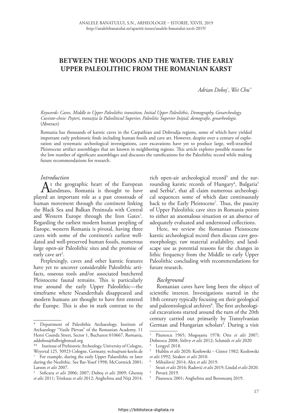 The Early Upper Paleolithic from the Romanian Karst