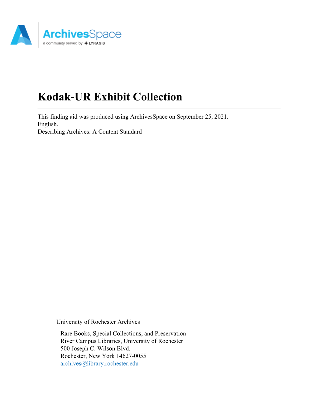 Kodak-UR Exhibit Collection