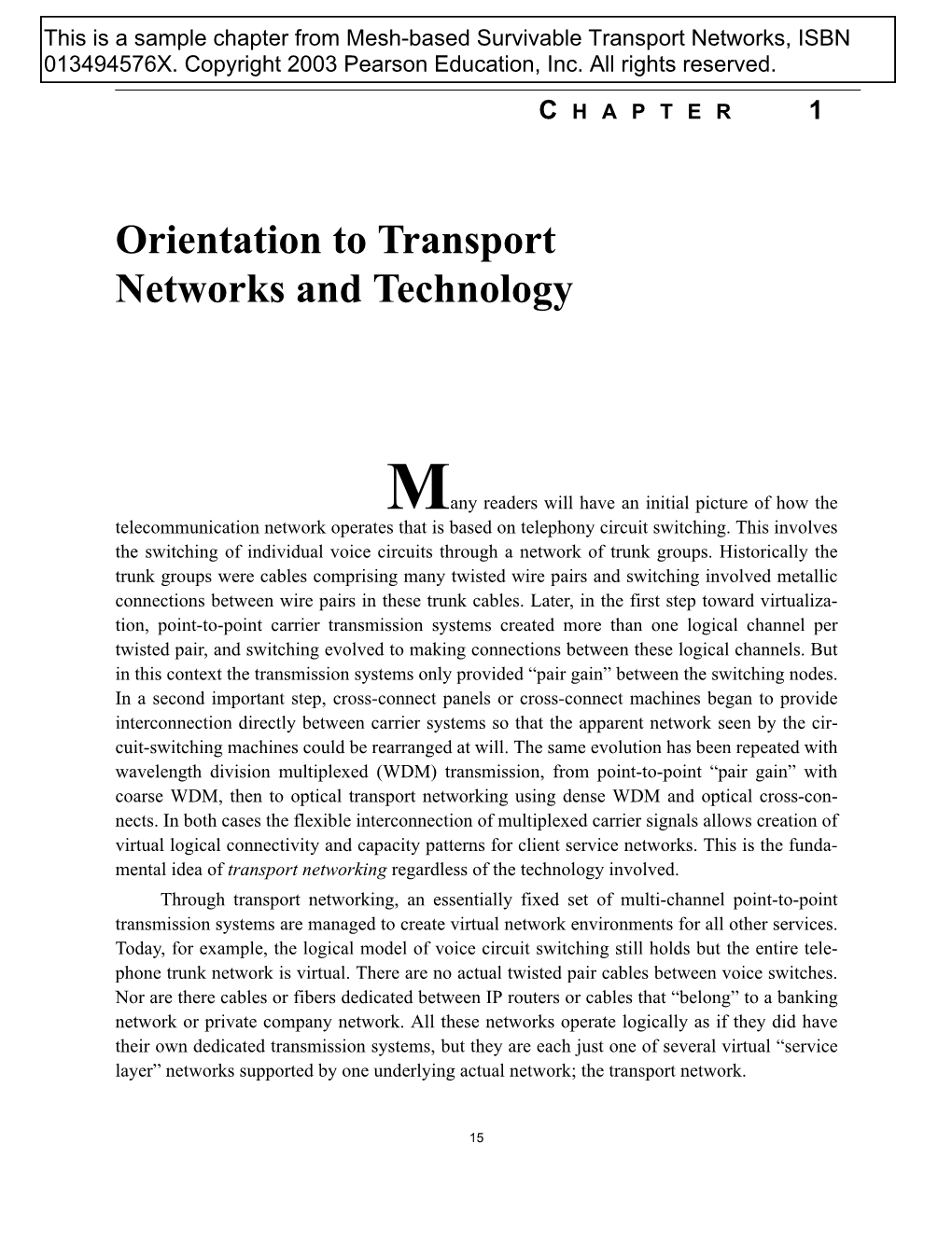 Orientation to Transport Networks and Technology