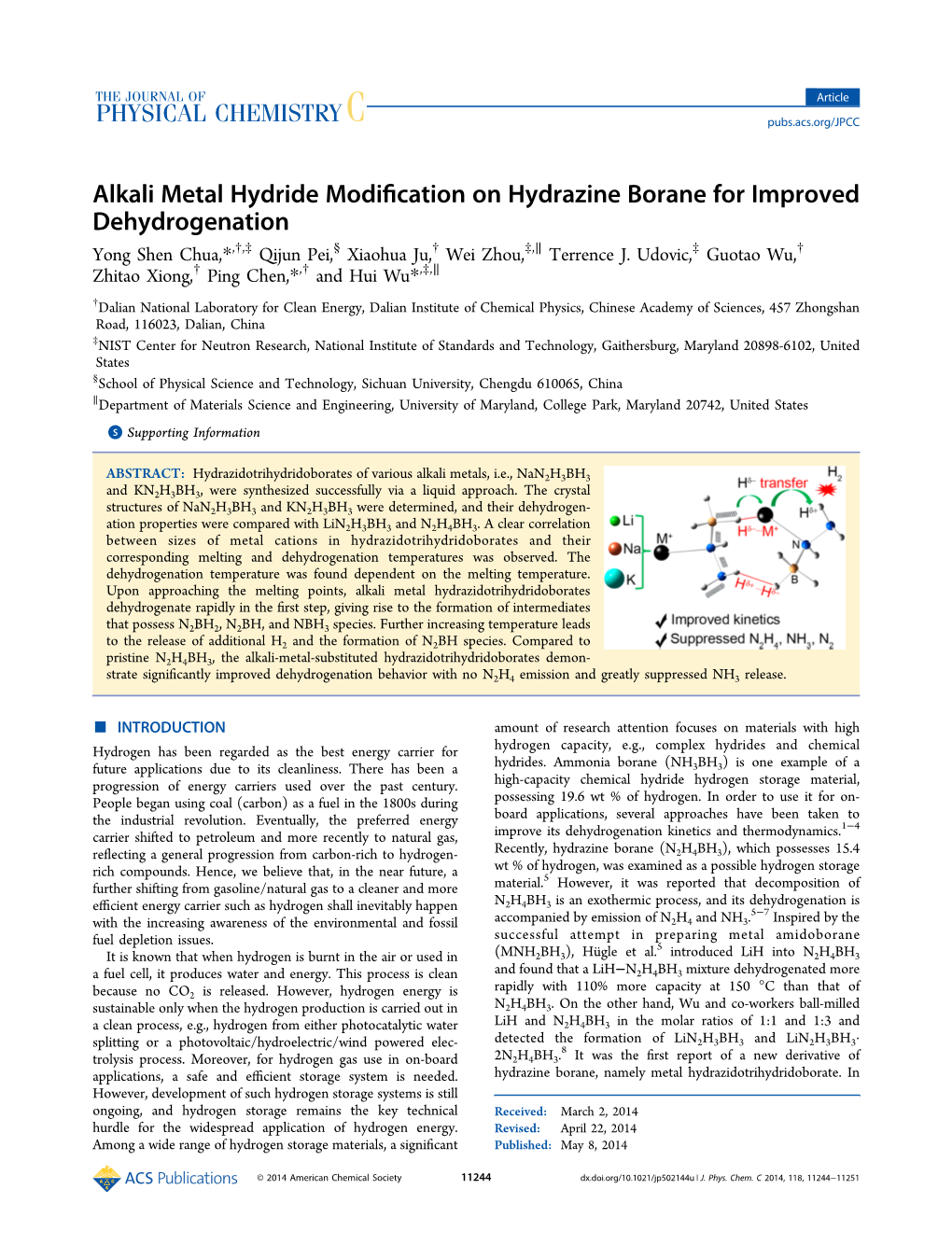 Alkali Metal Hydride Modification on Hydrazine Borane for Improved Dehydrogenation