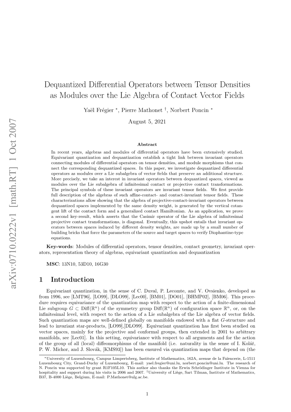 Dequantized Differential Operators Between Tensor Densities As