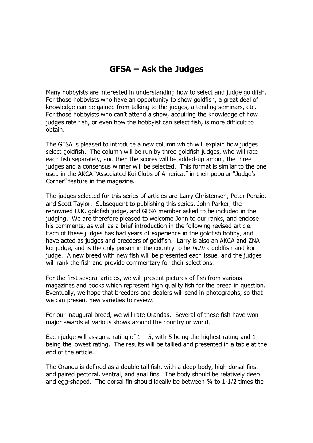 GFSA – Ask the Judges