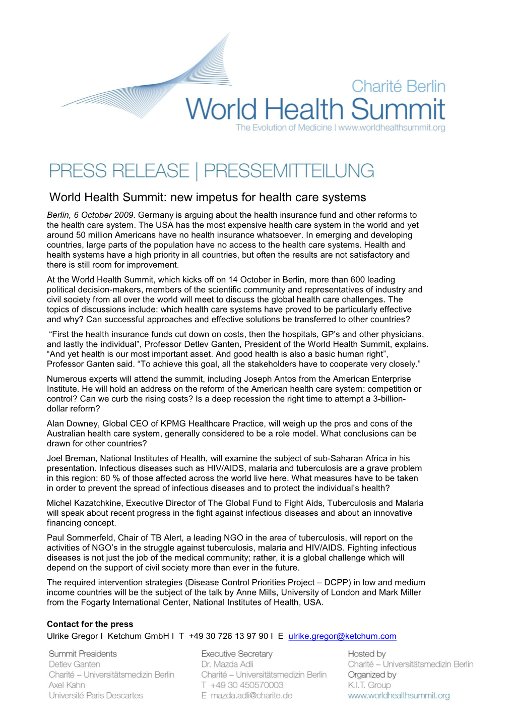 World Health Summit: New Impetus for Health Care Systems