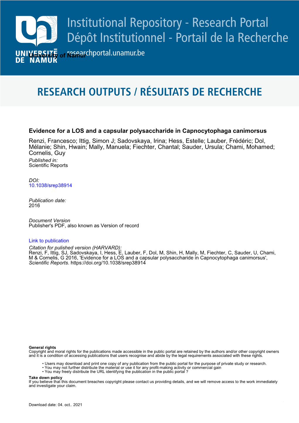 Evidence for a LOS and a Capsular Polysaccharide in Capnocytophaga