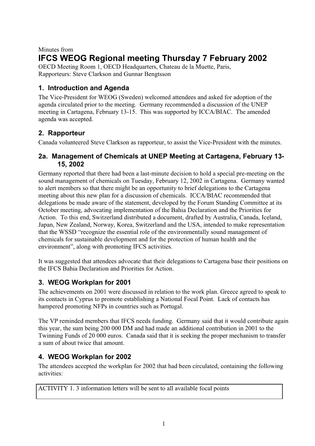 Record of WEOG Meeting in Paris, February 7, 2002