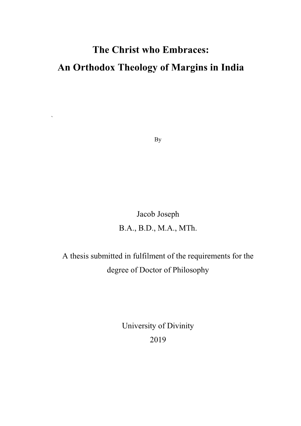 The Christ Who Embraces: an Orthodox Theology of Margins in India