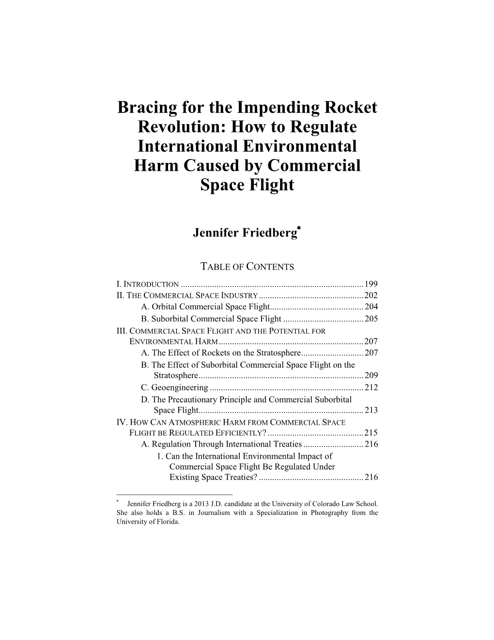 Bracing for the Impending Rocket Revolution: How to Regulate International Environmental Harm Caused by Commercial Space Flight