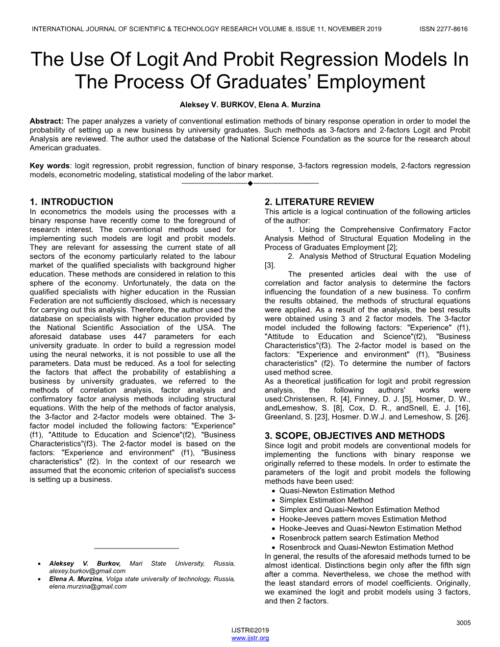 The Use of Logit and Probit Regression Models in the Process of Graduates' Employment