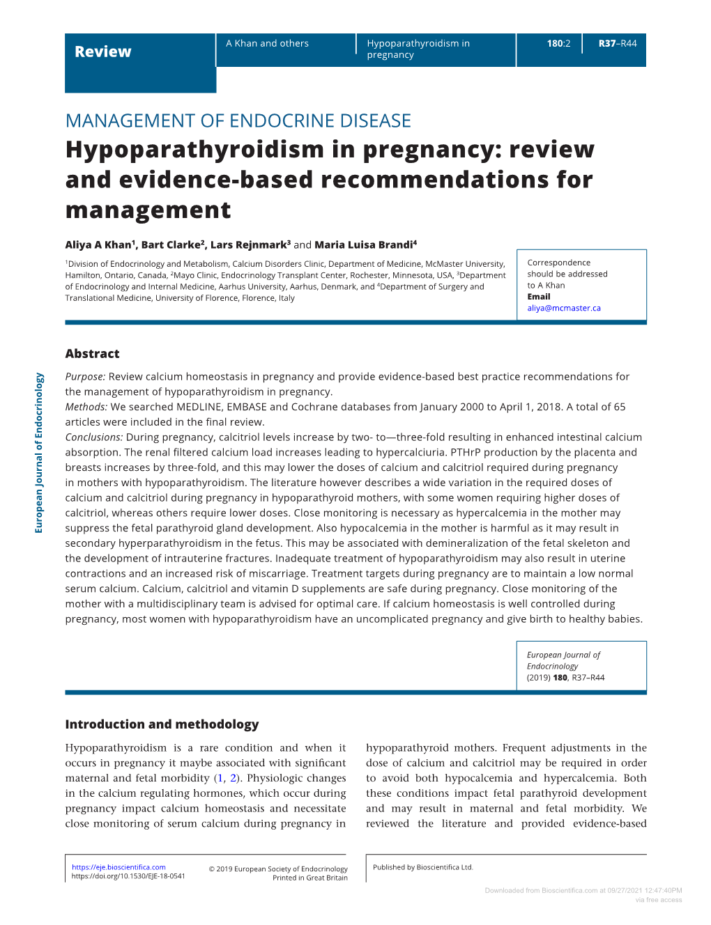 Hypoparathyroidism in Pregnancy: Review and Evidence-Based