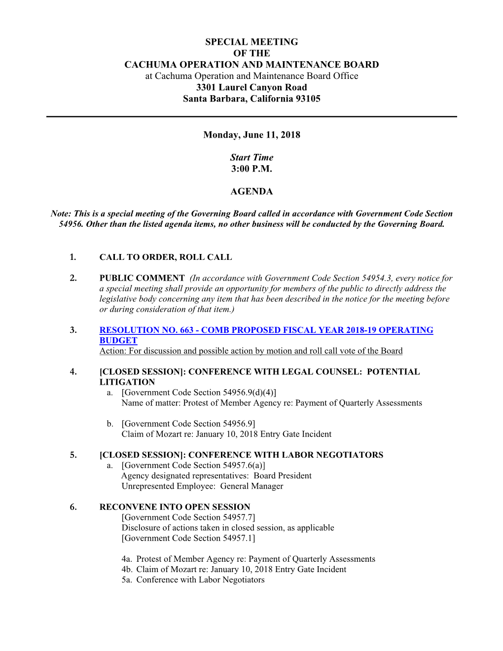 2018-06-11 Special Board Meeting Packet.Pdf