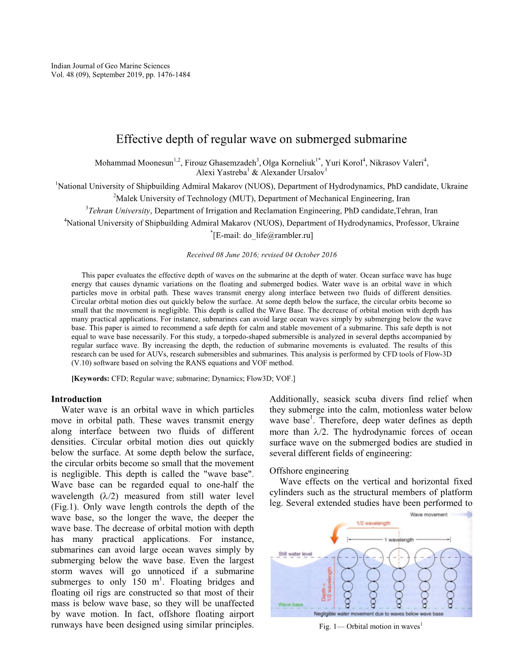 Effective Depth of Regular Wave on Submerged Submarine