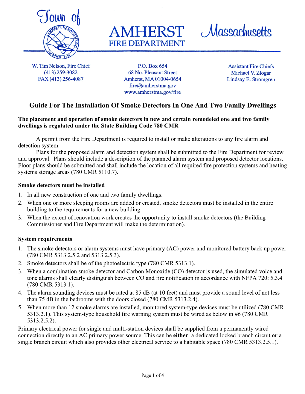 Guide for the Installation of Smoke Detectors in One and Two Family Dwellings